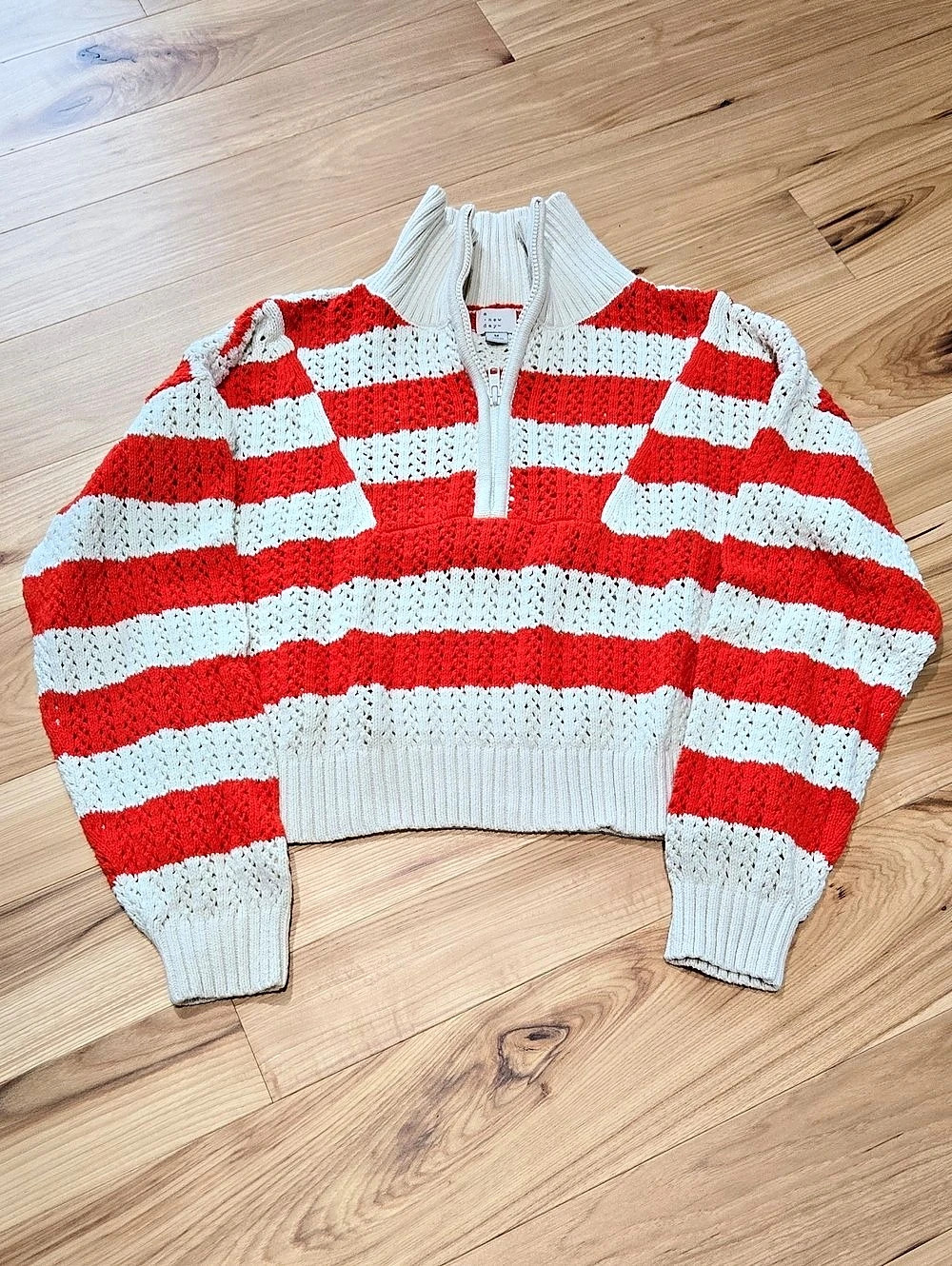 A New Day Red & White Striped Half-Zip Sweater Size Medium